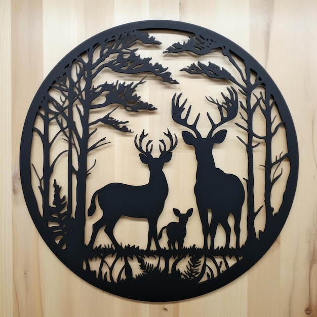 Foto romanticizzata deer family silhouette arte metallica forme circolari