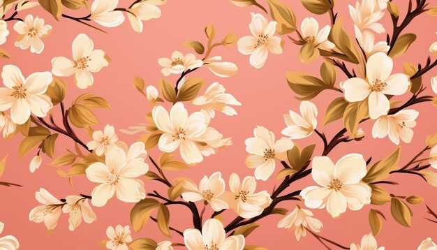 Foto romantisch bloemenpatroon van perzikbloesems met verspreide bloemen voor een elegante en charmante esthetiek