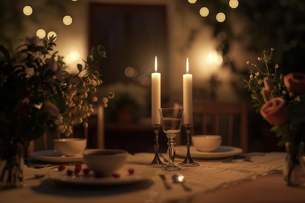 Foto romantisch diner bij kaarslicht voor twee.