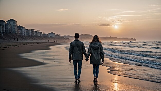 Romantische avond op vakantie jongen en meisje op het strand