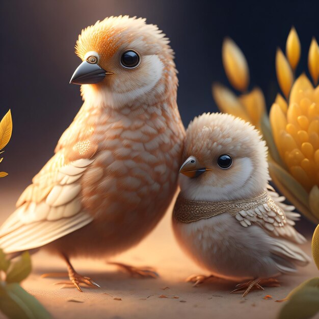 Romantische close-upfoto van vogels met een niet gefocuste achtergrond