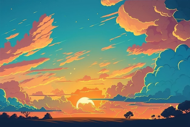 Romantische gouden zonsondergang Hemel in het zomerseizoen met heldere geeloranje blauwe zonsopgang wolken achtergrond
