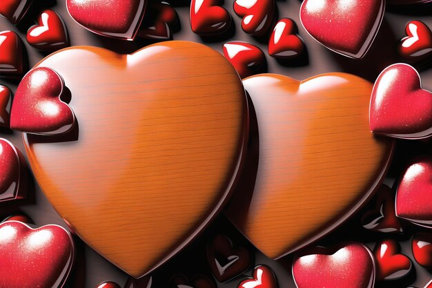 Romantische harten houden van achtergrond op houten tafel met kopieerruimte voor tekstadvertentie Generatieve AI-illustratie