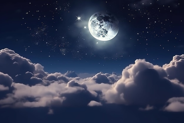 Romantische maan in sterrennacht boven wolken Ai generatief
