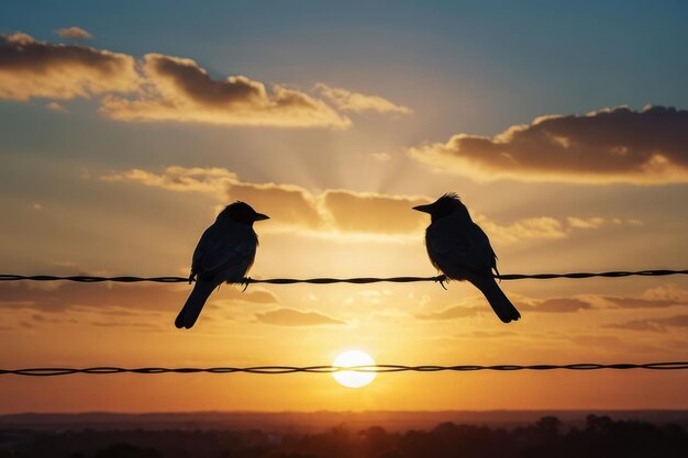 Foto romantische vogels bij zonsondergang