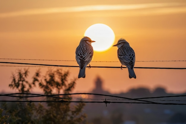 Romantische vogels bij zonsondergang