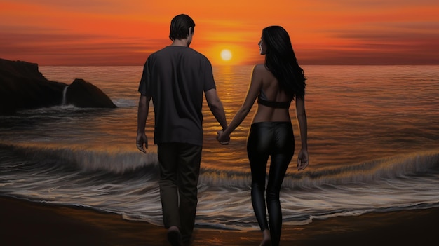 Romantische wandeling bij zonsondergang