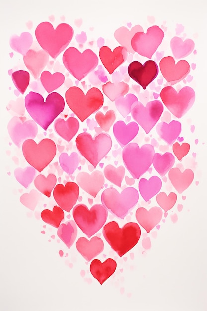 Romantische waterverf valentijnsdagkaart met roze en rode harten