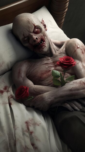 Romantische zombie met rozen.