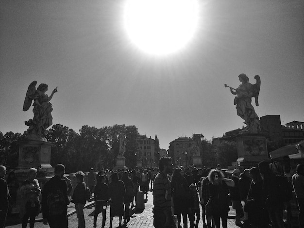 Rome black and white bridge people