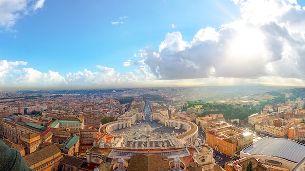 Rome, Famous Saint Peter's Square in Vatican and aerial view panorama ancient cityscape