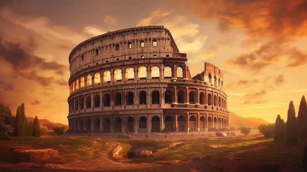 Rome Italië Het Colosseum of Colosseum bij zonsopgang