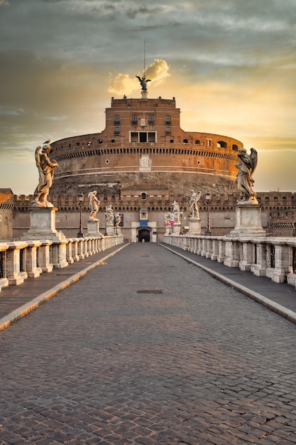 ROME, ITALY - CIRCA AUGUST 2020: Castel Sant'Angelo (Saint Angel Castle) in Rome (Roma), Italy. Historic monument with nobody at sunrise.