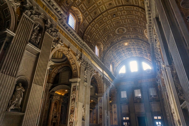 ROME ITALY JULY 17th 2018 The interior of St Peter's Basilica in Rome ItalyThe Basilica is an Italian Renaissance church in Vatican City