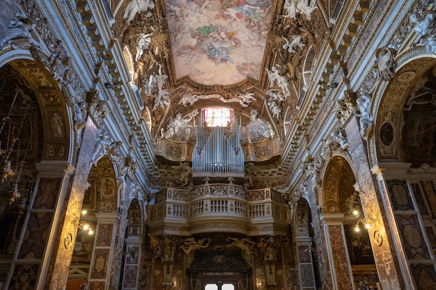 Rome, Italy - June 21, 2018: Panoramic view of interior of Santa Maria della Vittoria. It is a Catholic titular church dedicated to the Virgin Mary located in Rome