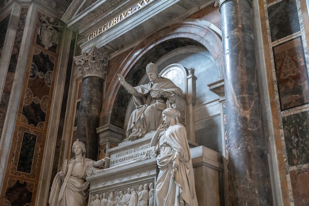 Rome, Italy - June 22, 2018: Panoramic view of interior of Papal Basilica of St. Peter (St. Peter's Basilica). It is an Italian Renaissance church in Vatican City, papal enclave within city of Rome