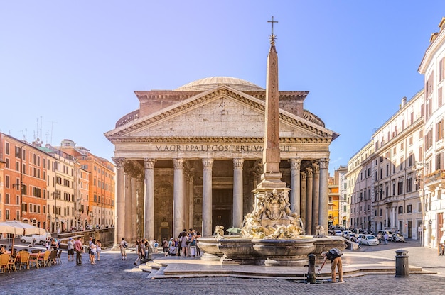 Rome pantheon in the roundabout square ancient rome