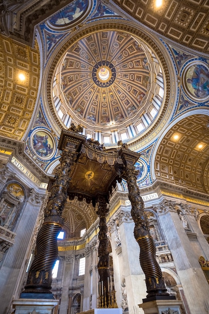 ROME, VATICAN STATE - August 24, 2018: interior of Saint Peter Basilica with cupola detail