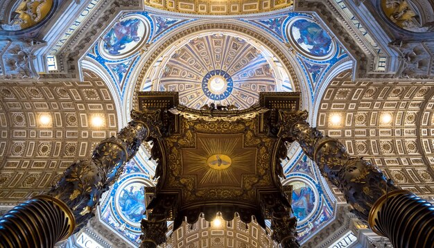 Photo rome, vatican state - august 24, 2018: interior of saint peter basilica with cupola detail