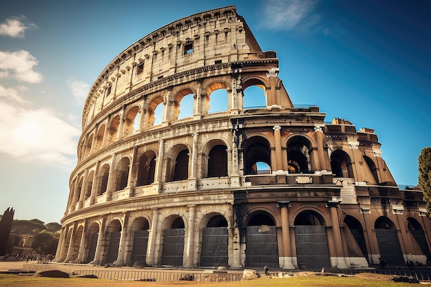 Romeins colosseum en zonnige blauwe lucht