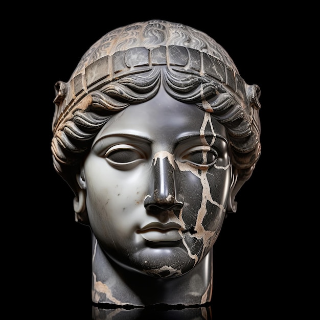 Foto romeins hoofd standbeeld geïsoleerd op zwarte achtergrond
