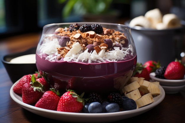 Romige acai met granola en banaan generatieve IA