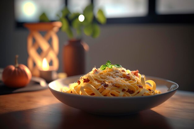 Romige Italiaanse Specialiteit Carbonara Pasta Met Bacon En Parmezaanse Kaas