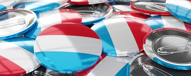 Ronde badges van Luxemburg met landvlag stemming verkiezingsconcept 3D-illustratie
