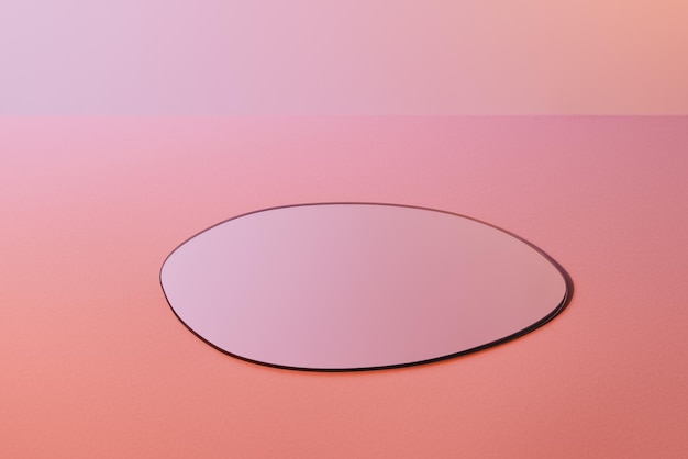 Foto ronde broze spiegel op roze achtergrond met kopieerruimte