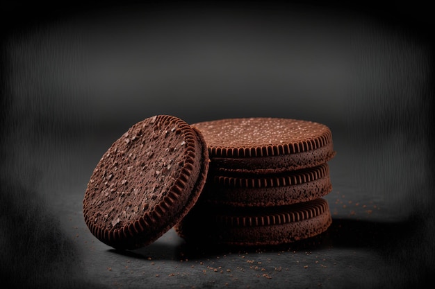 Ronde chocoladekoekjes met een gruizige zwarte achtergrond Amerikaanse koekjeskoekjes voor de feestdagen