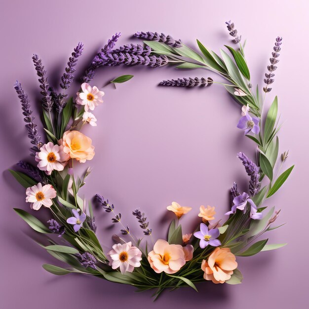 Ronde frame van lavendelbloemen in Provence-stijl en andere wilde bloemen