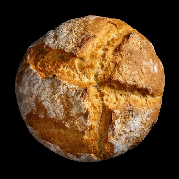 Ronde gebakken brood met 4 stukken gesneden op een gewone achtergrond