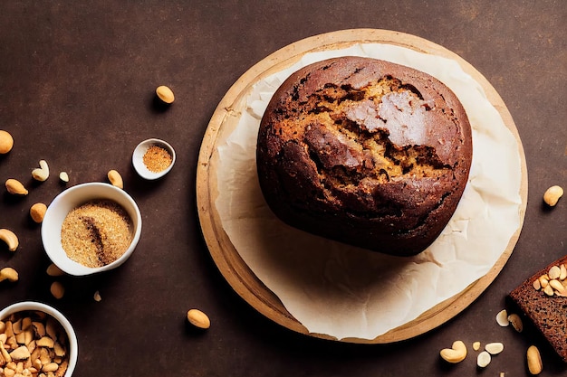 Ronde luchtbananencake met gouden krokante korst