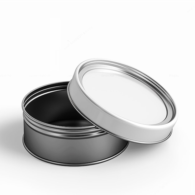Ronde metalen cosmetische pot mockup lege aluminium ronde blikdoos geïsoleerd 3D-object op witte achtergrond