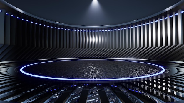 Ronde platform Virtuele entertainment studio set achtergrond 3D-rendering