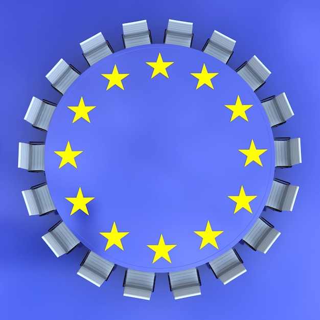 Ronde vergadertafel met het Europese symbool