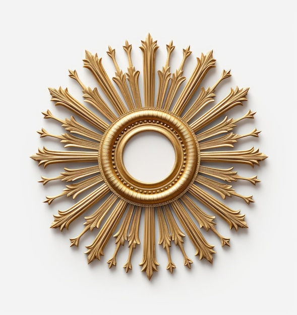 Foto ronde vorm frame gemaakt met gouden buizen zon symbool element geïsoleerd op een witte achtergrond