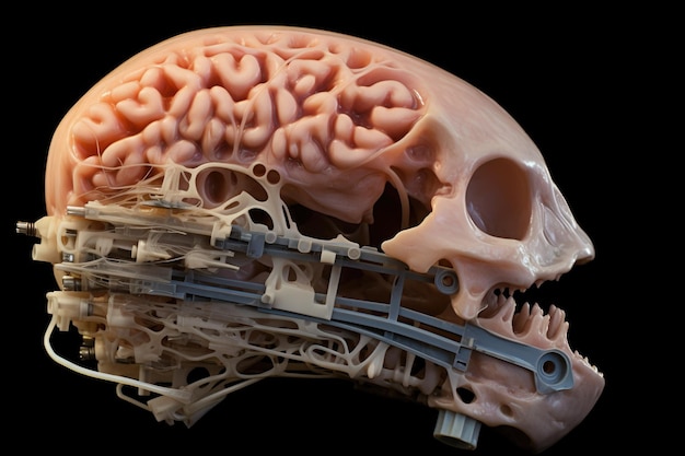 Röntgenbeeld van een neuroprosthetisch implantaat in een hersenmodel