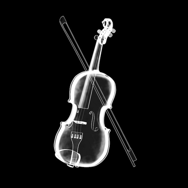 Röntgenfoto van klassieke viool met strik op een witte achtergrond. 3d-rendering