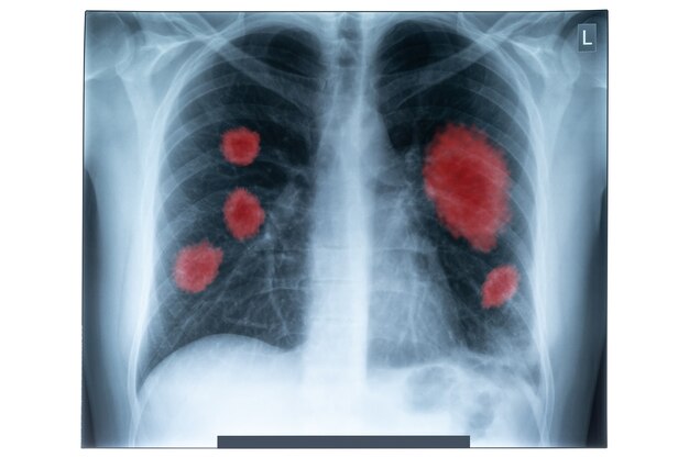 Röntgenfoto van menselijke borst voor medische diagnostiek. coronavirus (covid-19.