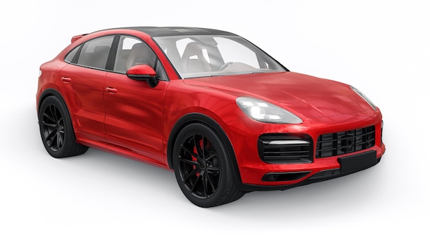 Rood 3D-model van een sport SUV in een coupé op een witte achtergrond 3D-rendering