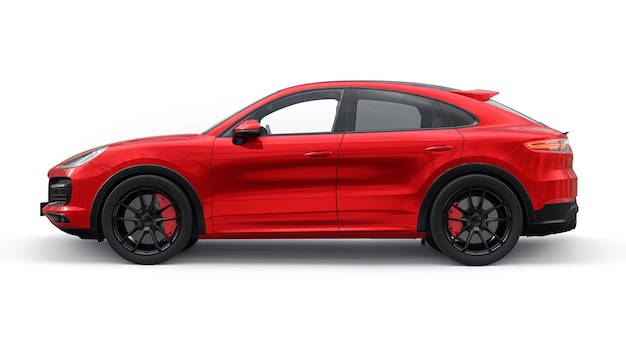 Rood 3D-model van een sport SUV in een coupé op een witte achtergrond 3D-rendering