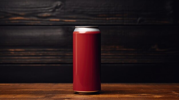 Foto rood bier blikje met lege voorkant realistisch op een mock-up sjabloon in een houten tafel in een ierse pub