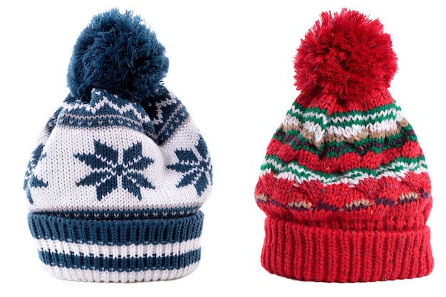 Rood blauw winter bobble ski hoed geïsoleerd wit