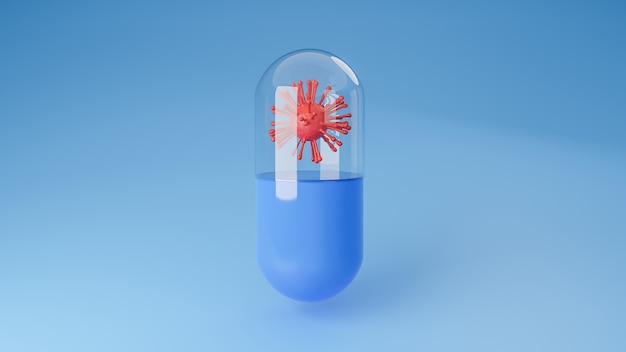 Rood Coronavirus of covid-19 in pilcapsule