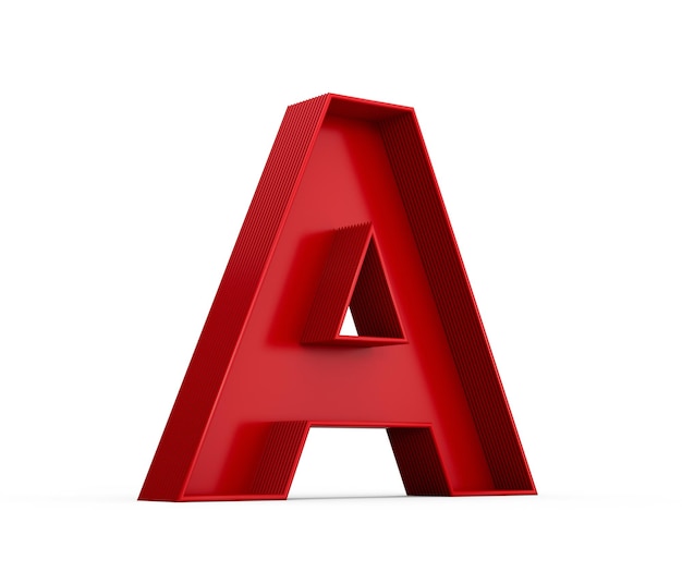 Rood Een alfabet met innerlijke schaduw geïsoleerd op wit met schaduw 3d illustratie