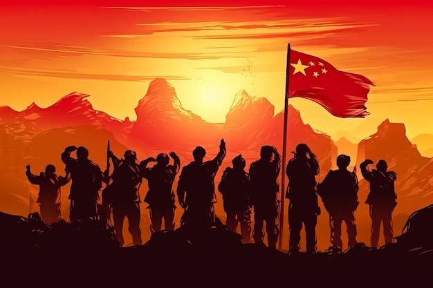 Rood en geel 3D Render Minimalistische China vlag bokeh achtergrond met minimalistisch symbool Generative AI