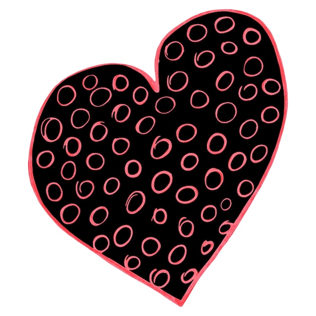 Rood en zwart hart getekend door kleurpotlood Het teken van Wereldhartdag Symbool van Valentijnsdag Hartvorm geïsoleerd op witte achtergrond