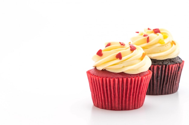 Foto rood fluweel en chocolade cupcake