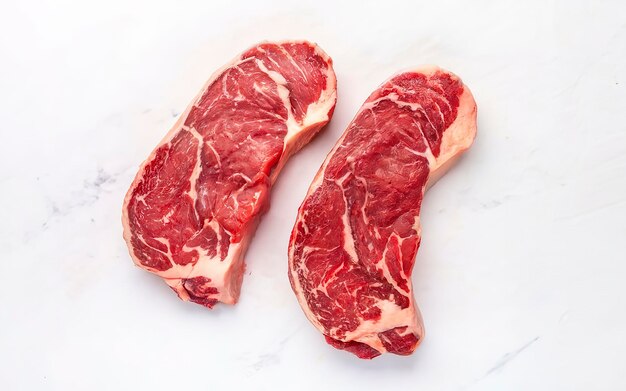 Rood gemarmerd rundvlees steak geïsoleerd op witte achtergrond